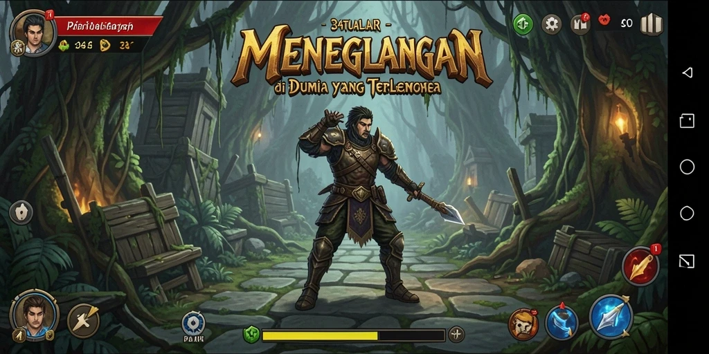 Screenshot menunjukkan karakter utama sedang menjelajahi hutan misterius.