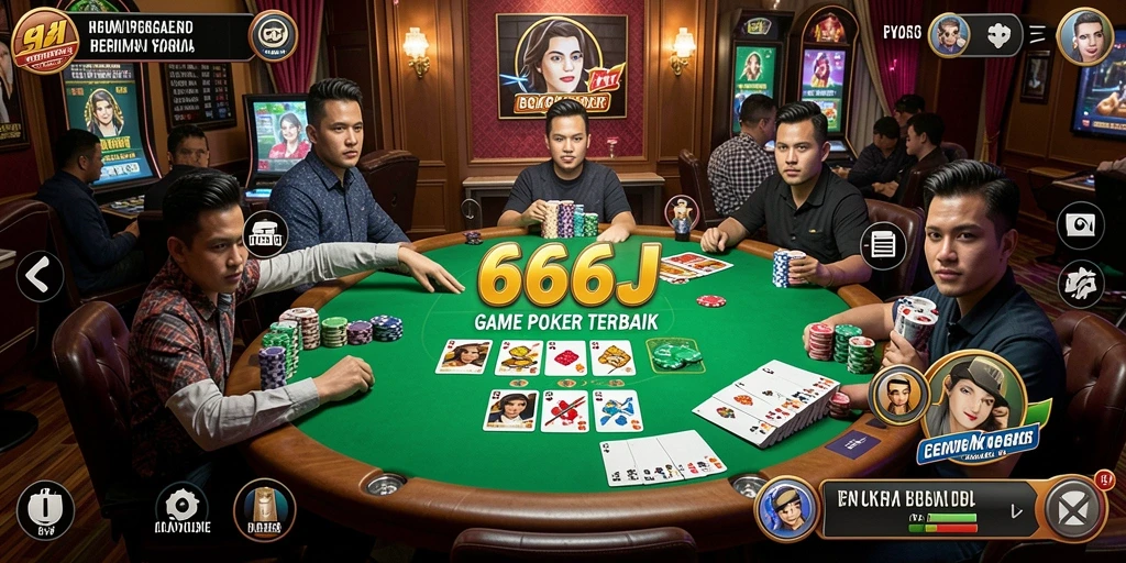 Tampilan gameplay Poker yang seru dan menantang di 666J.