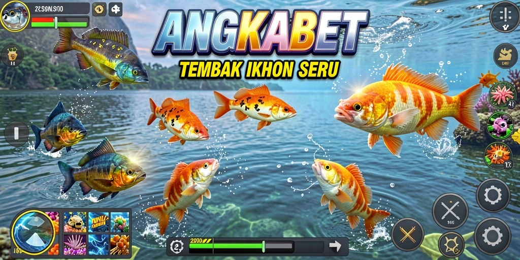 Screenshot gameplay dari ANGKABET yang menampilkan aksi menembak ikan.