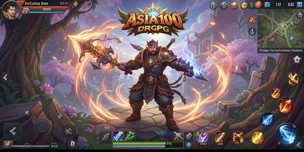 Screenshot gameplay ASIA100 yang menampilkan pertarungan seru di dunia fantasi.