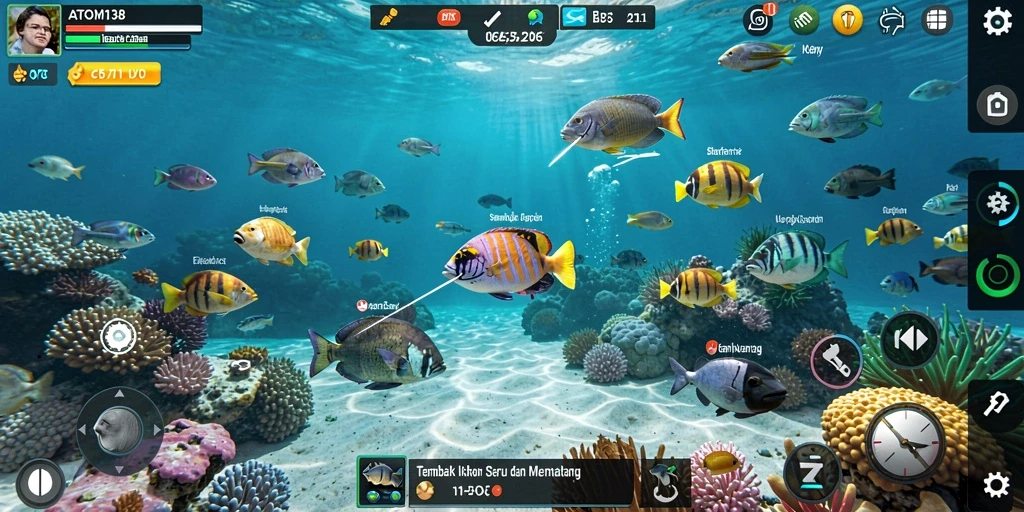 Tangkapan layar ATOM138 menampilkan gameplay Tembak Ikan yang menarik.