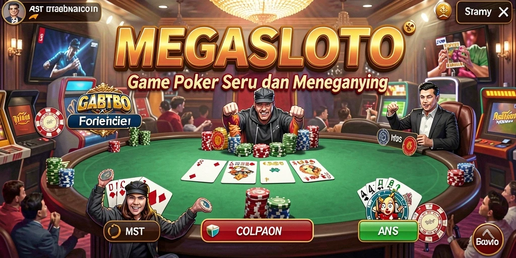Screenshot gameplay MEGASLOTO yang menunjukkan aksi permainan Poker.