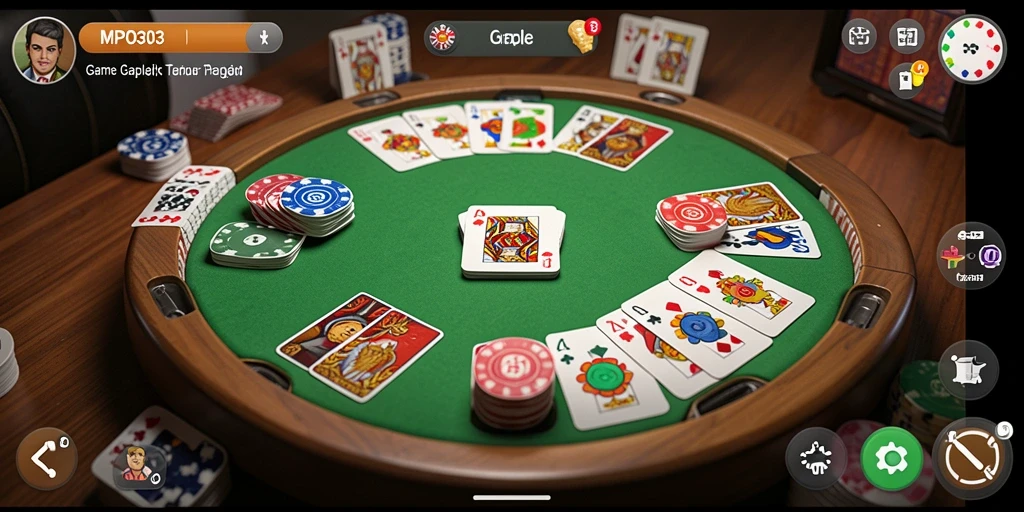 Screenshot MPO303 menampilkan gameplay Gaple yang seru dan interaktif.