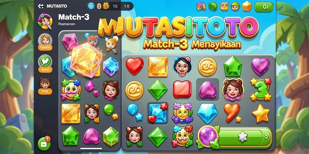 Tampilan menawan gameplay Match-3 di MUTASITOTO.