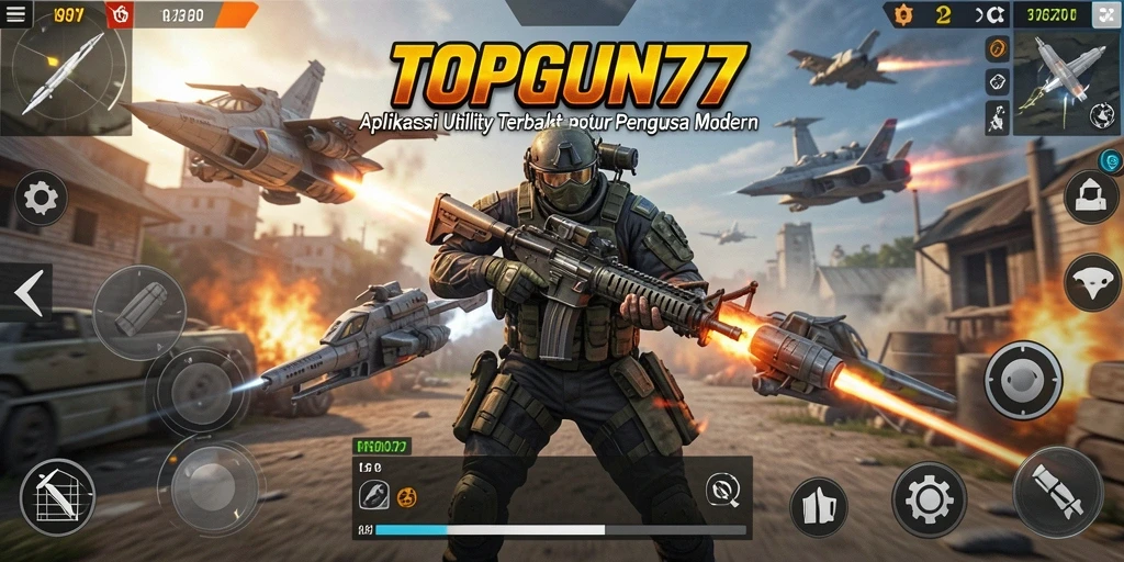 Tampilan utama aplikasi TOPGUN77 yang menampilkan fitur-fitur Utility.